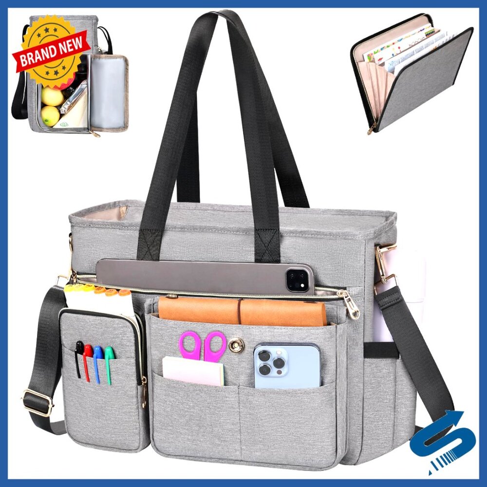 Large Water-Resistant Laptop Tote Bag with Expandable File Folder and Insulated